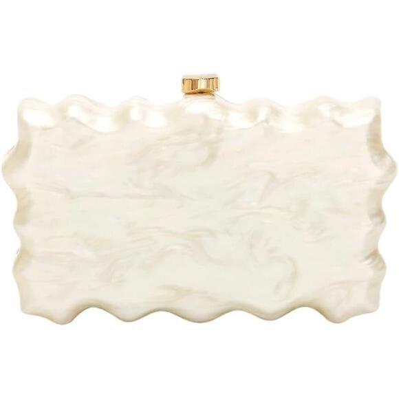 Wave Shell Acrylic Evening Clutch | Chic Party Purse with Detachable Chain - Picture 1 of 5